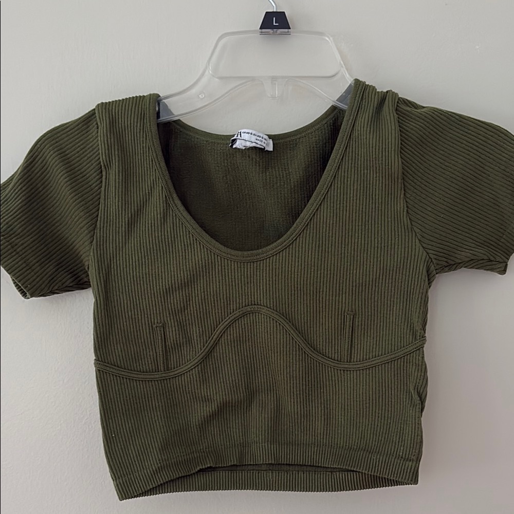 Zara Green Crop Top with Scoop Neckline
